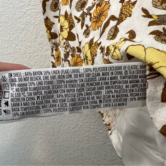 Forever 21 Yellow White Retro Floral Linen Blend Zip Crop Top- Size Large - Picture 14 of 16